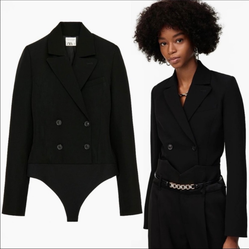 (Zara) NWT 🏷 Limited Edition Black Blazer Bodysuit